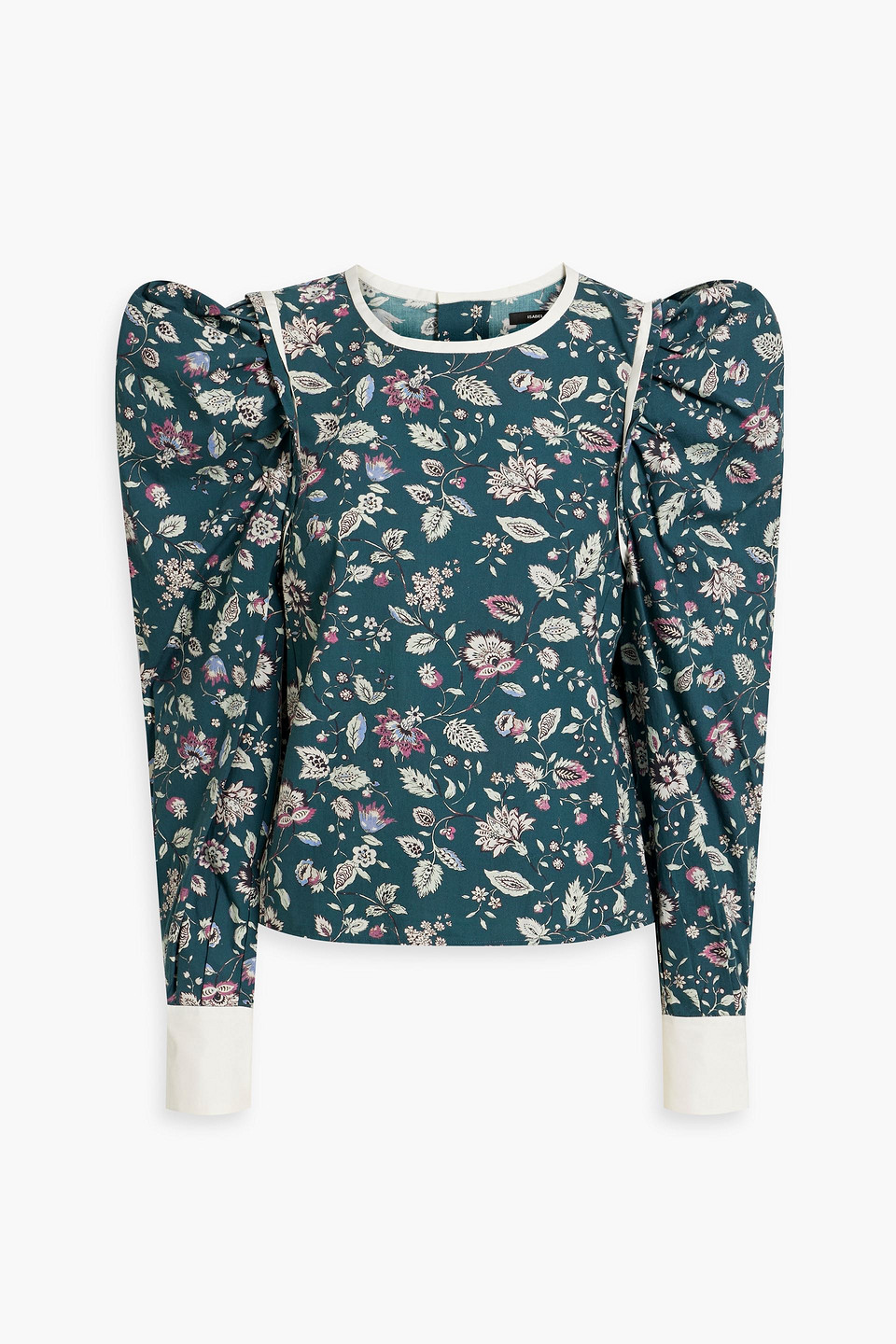 Isabel Marant Printed Cotton-poplin Blouse In Emerald