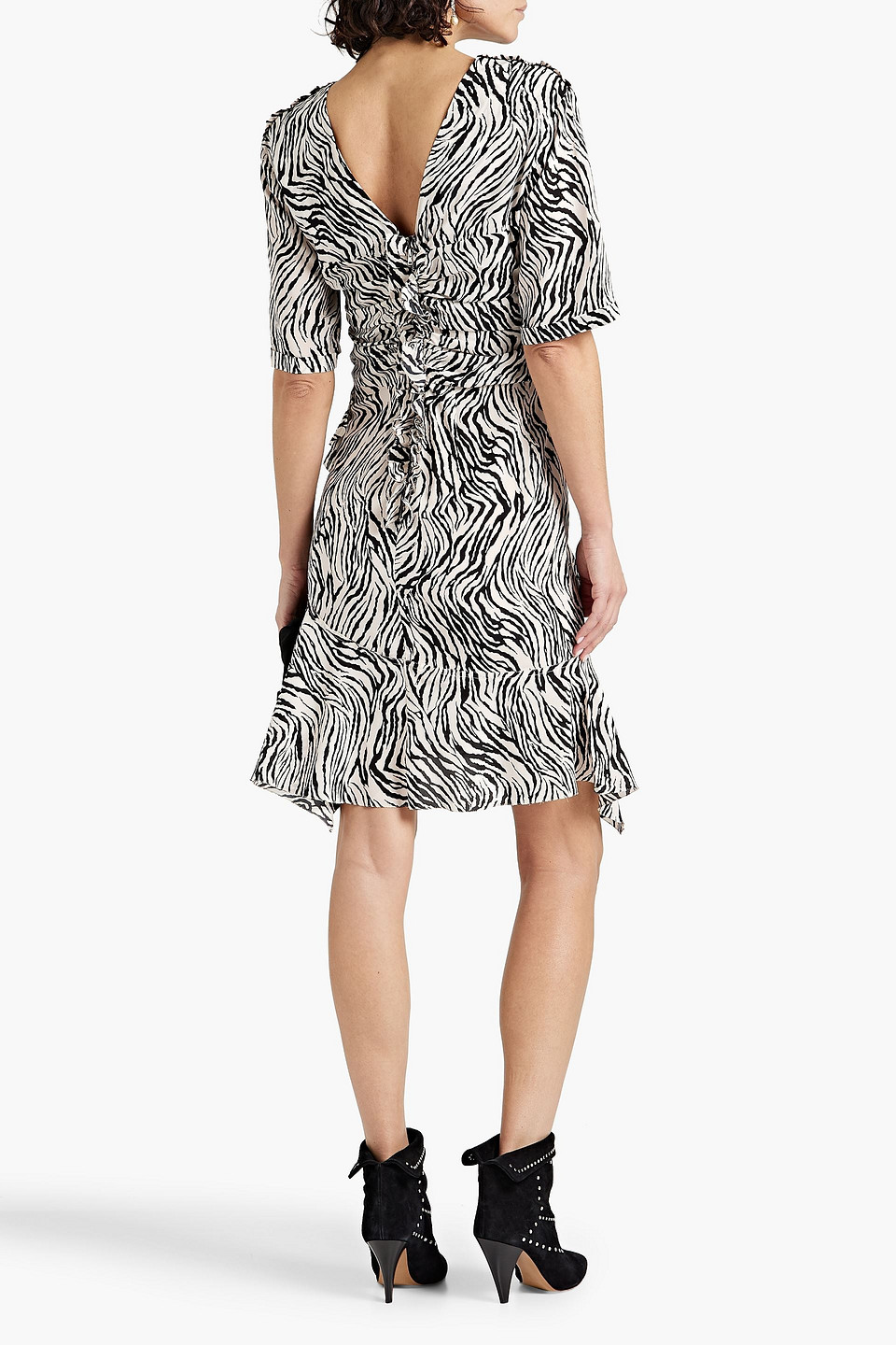 ISABEL MARANT ARODIE RUCHED PRINTED SILK-BLEND CREPE DE CHINE MINI DRESS