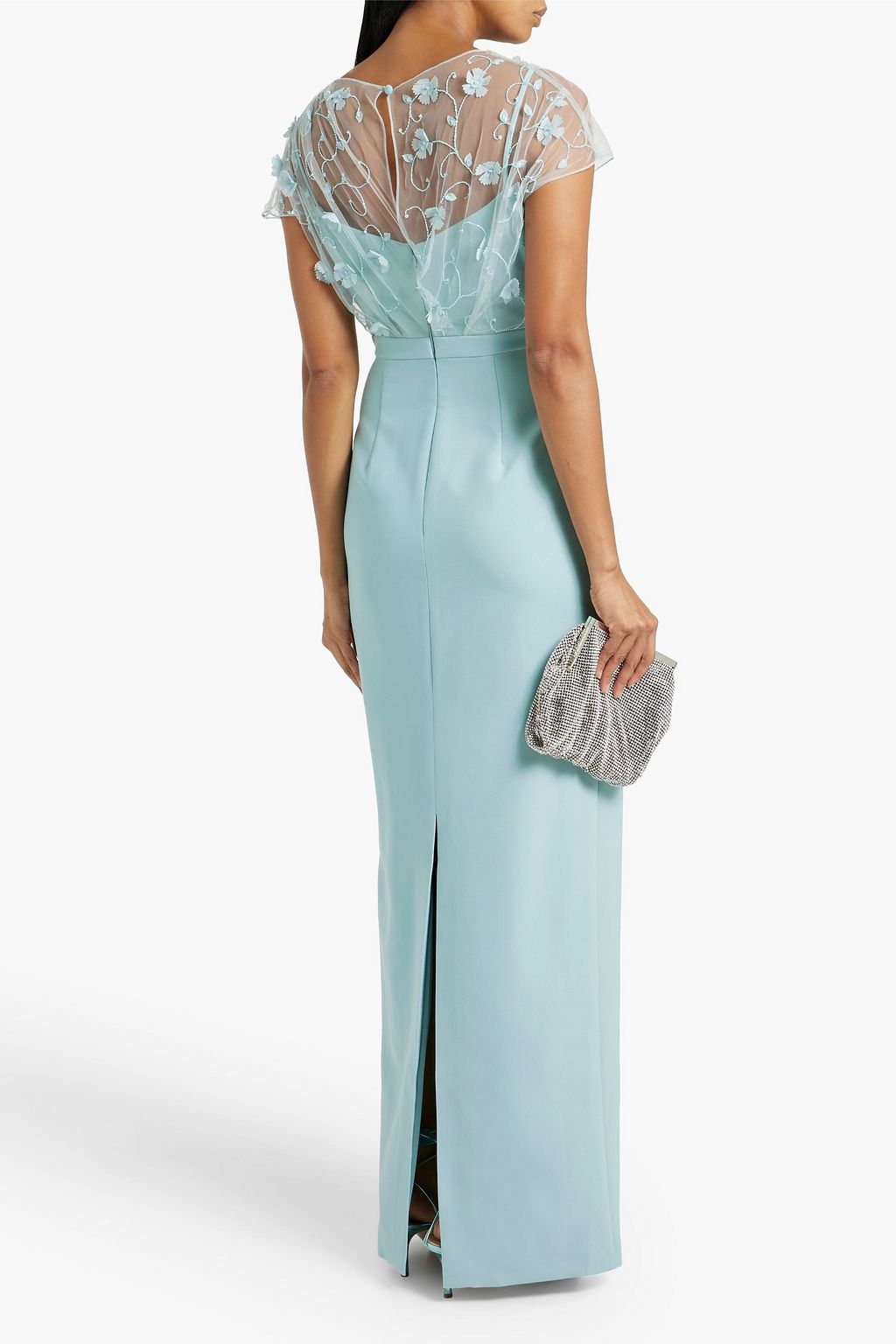 THEIA Desirae embellished tulle-paneled crepe gown