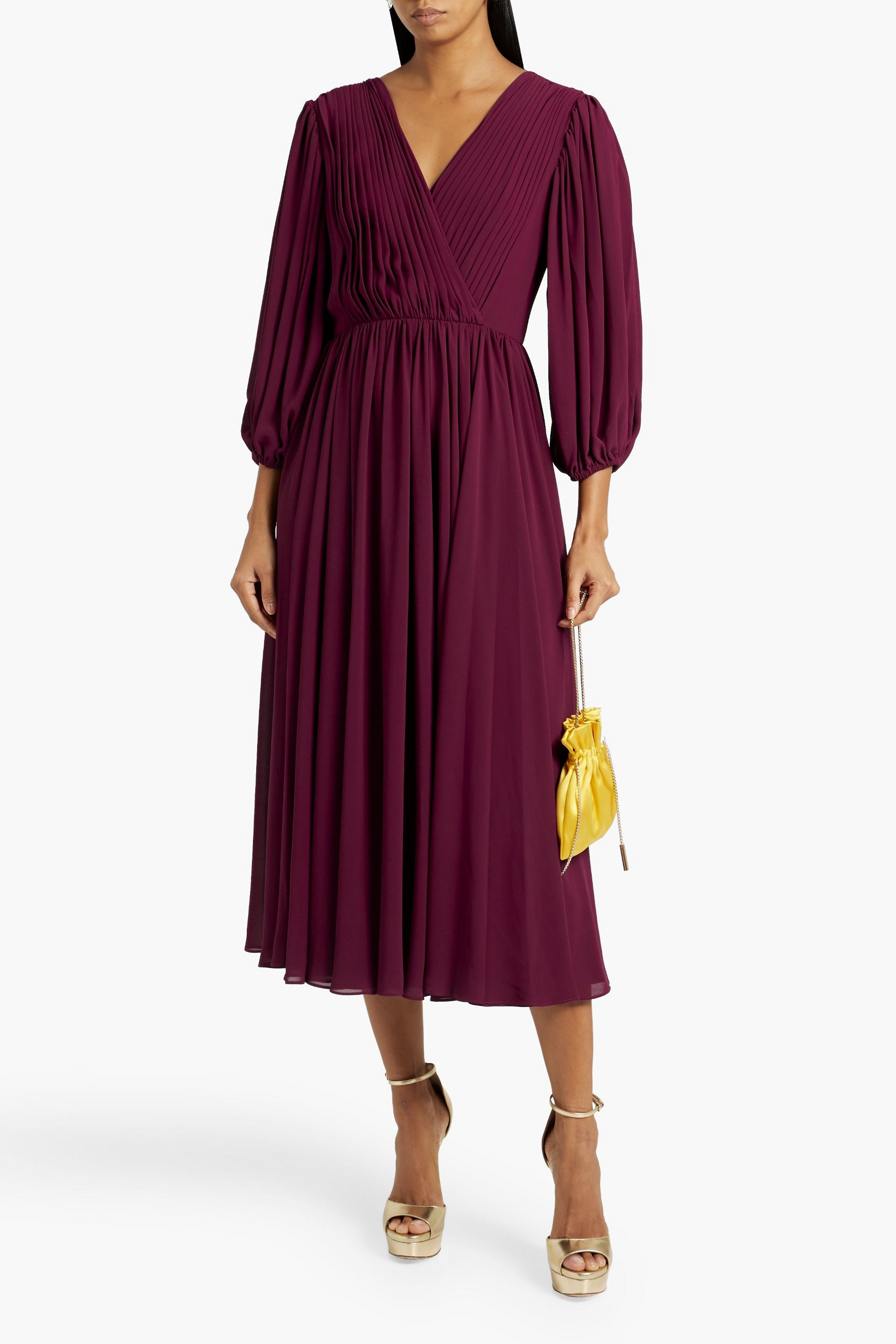 MIKAEL AGHAL Wrap-effect pintucked chiffon midi dress