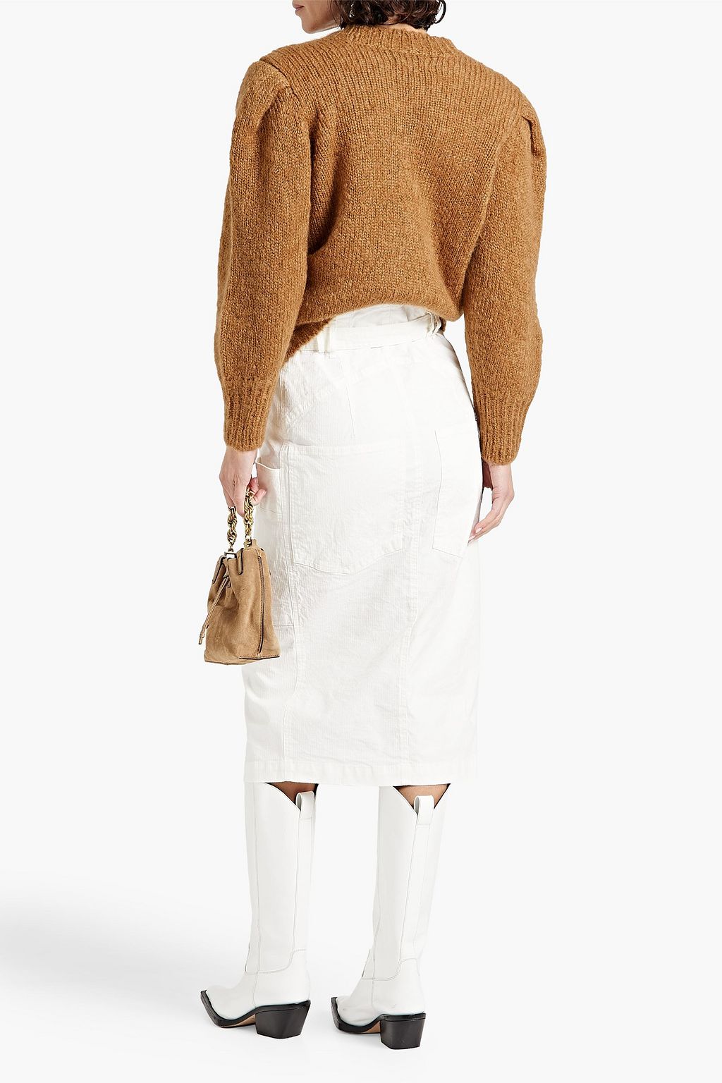 ISABEL MARANT Elekia belted stretch-linen and cotton-blend ripstop midi skirt