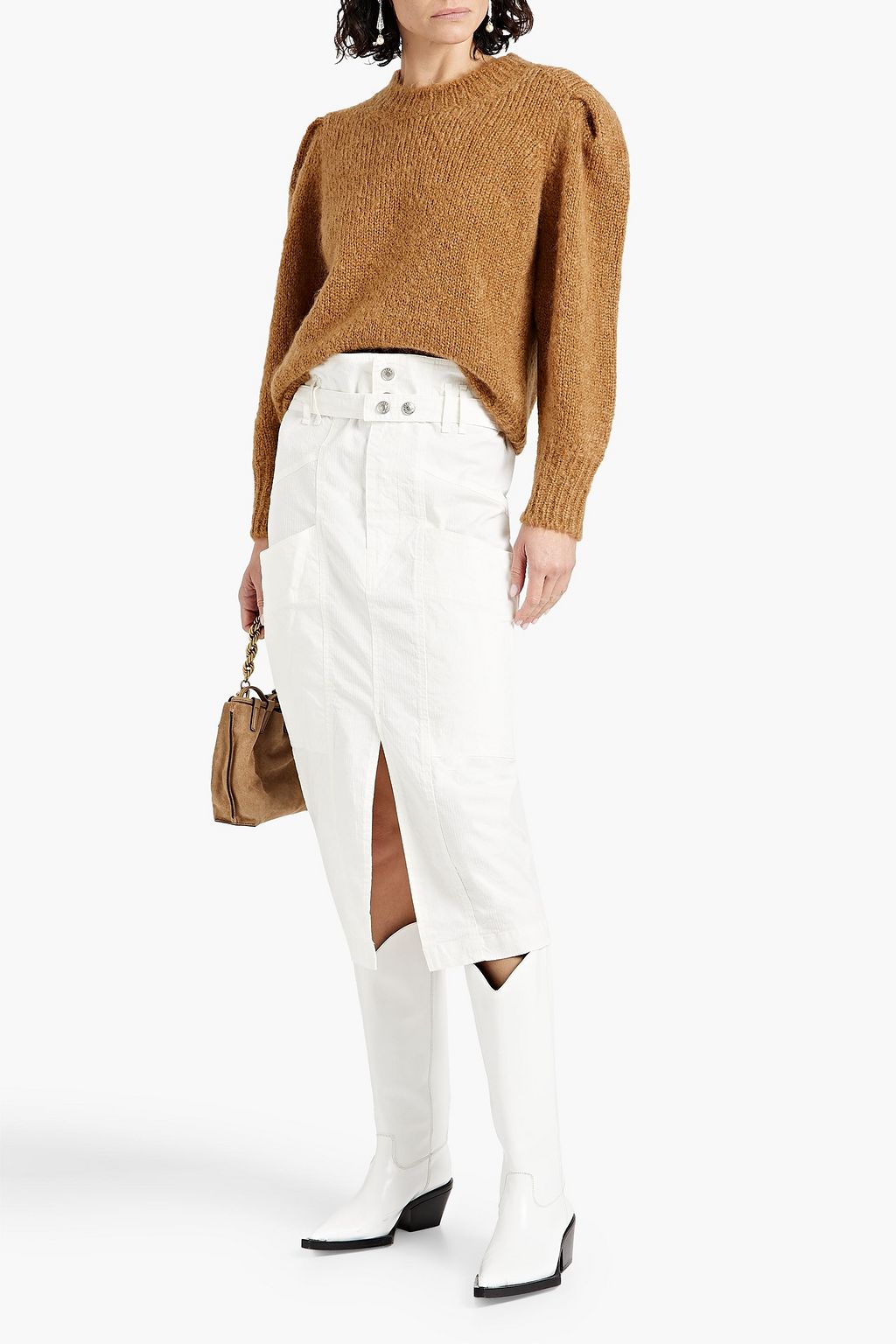 ISABEL MARANT Elekia belted stretch-linen and cotton-blend ripstop midi skirt