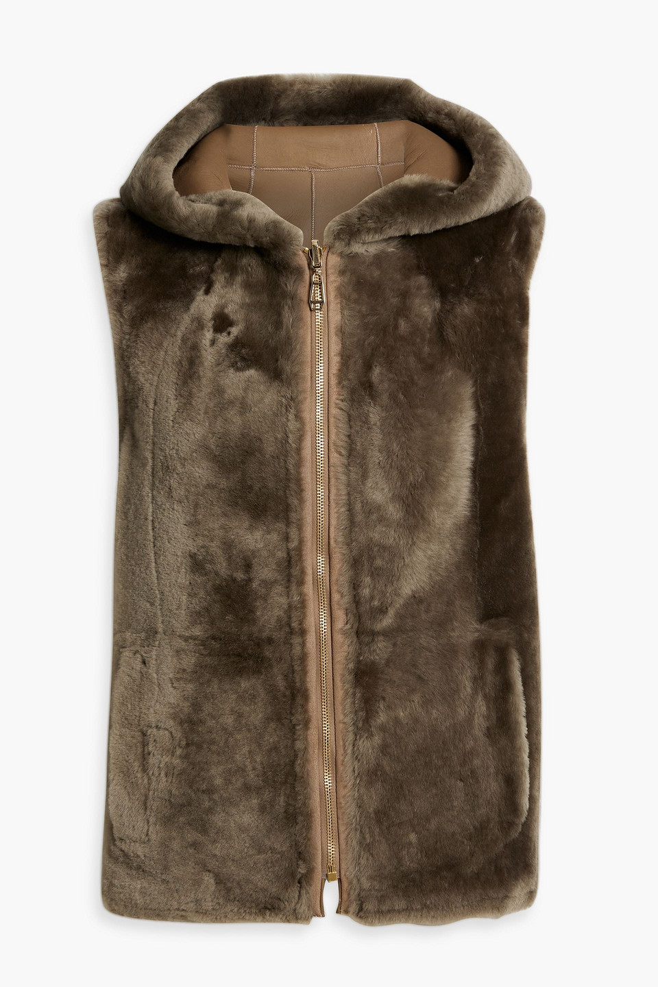 Reversible shearling hooded vest