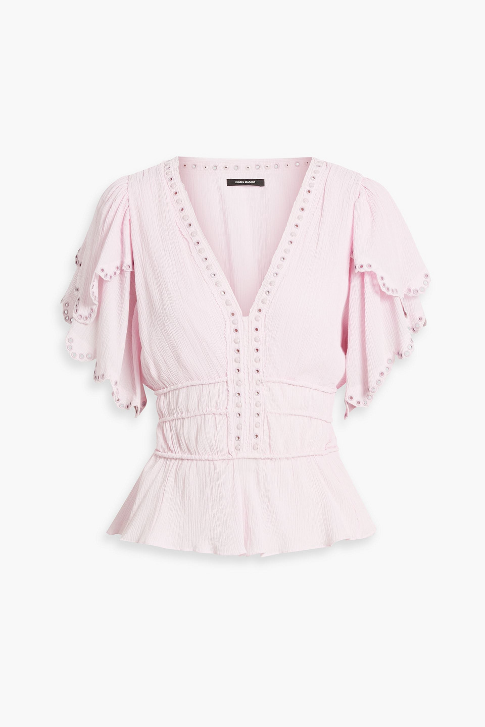 Isabel Marant Lemila Ruffled Cotton And Silk-blend Crepon Top In Baby Pink