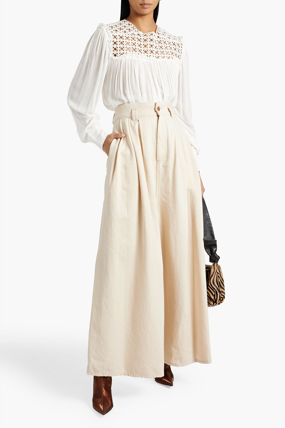 Isabel Marant Naidenae Pleated Cotton-twill Wide-leg Pants In Cream