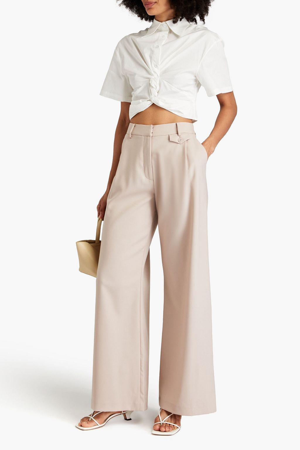 ANNA QUAN Cropped twisted stretch-cotton poplin shirt