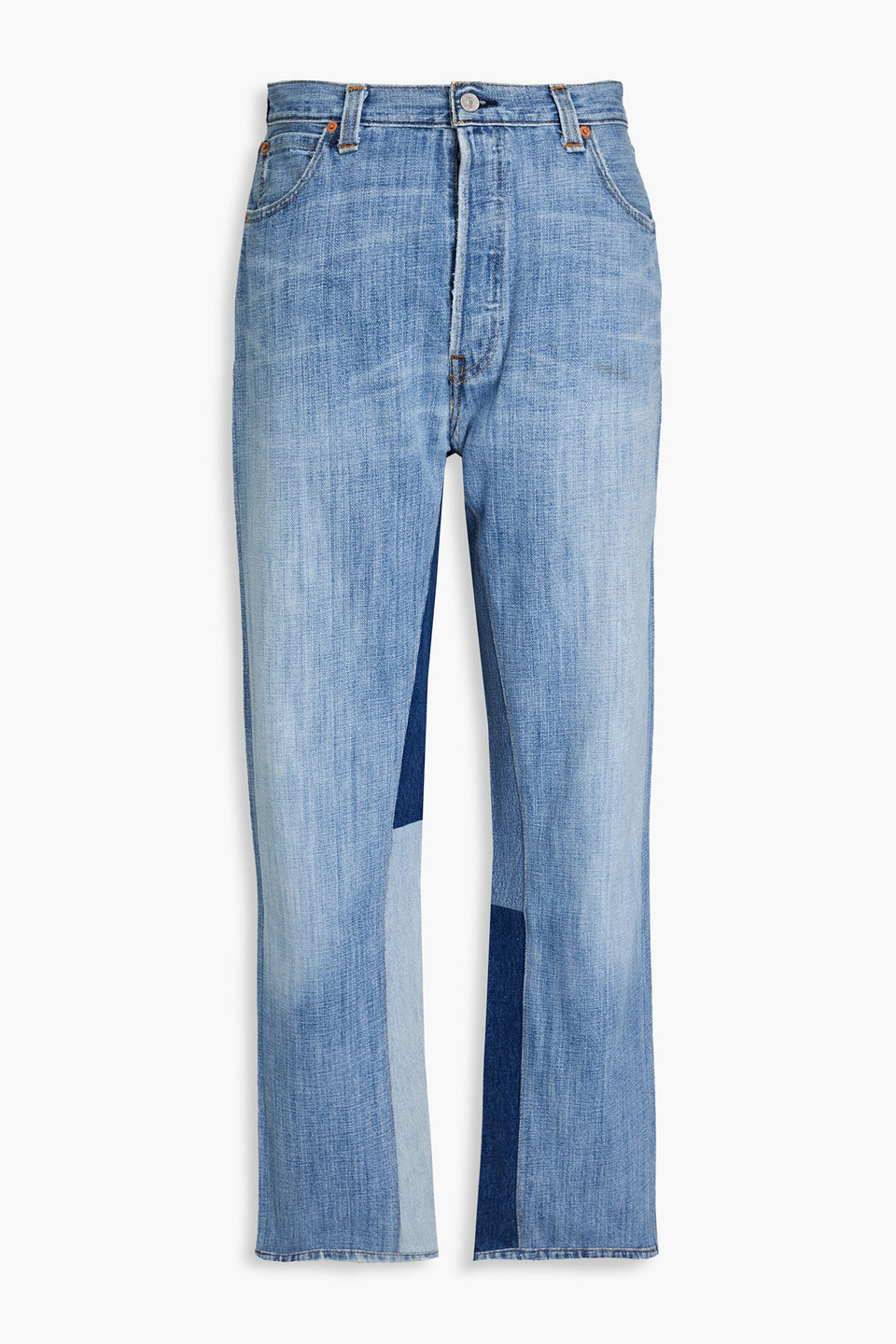 Re/done Paneled Faded High-rise Straight-leg Jeans In Light Denim