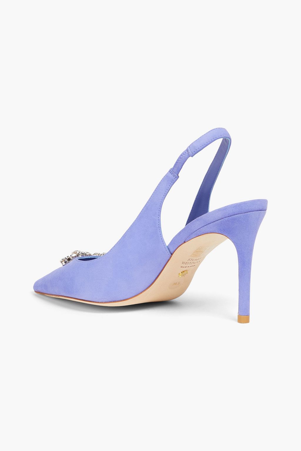 STUART WEITZMAN 플뢰르 85 크리스털 장식 스웨이드 슬링백 펌프스
