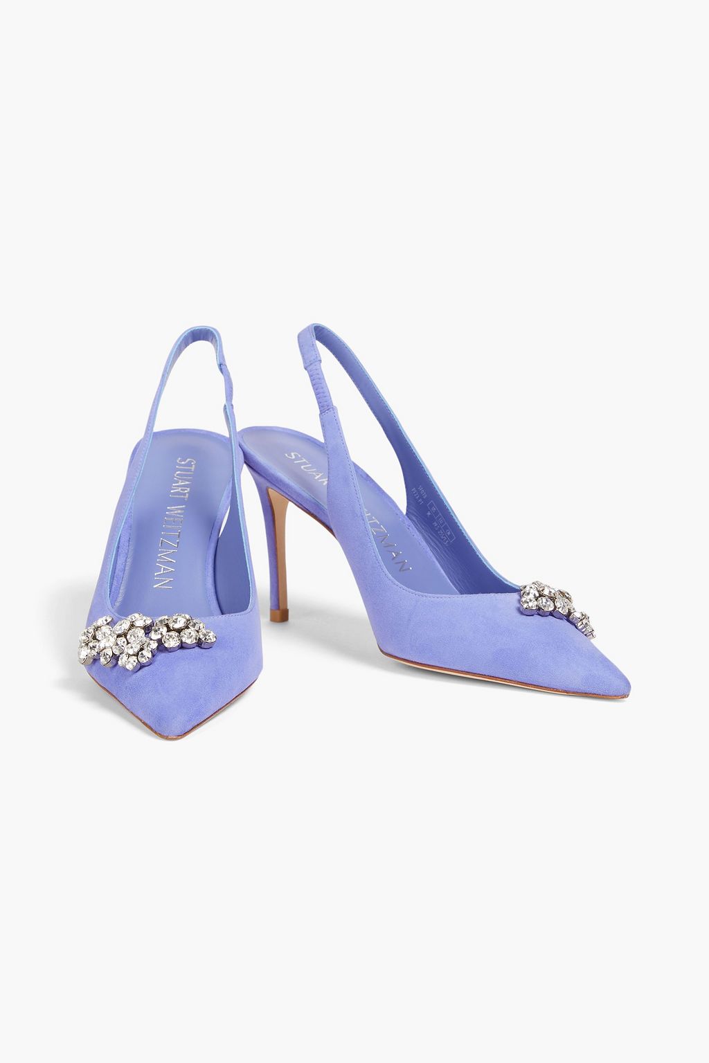 STUART WEITZMAN 플뢰르 85 크리스털 장식 스웨이드 슬링백 펌프스