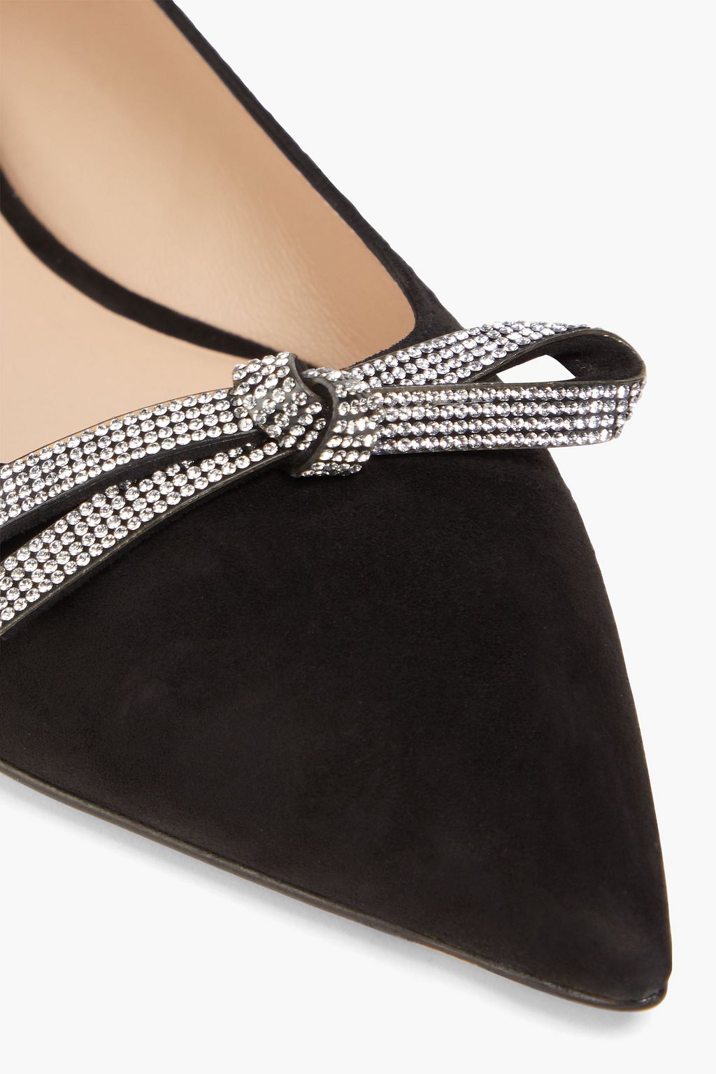 STUART WEITZMAN Bow-embellished suede point-toe flats