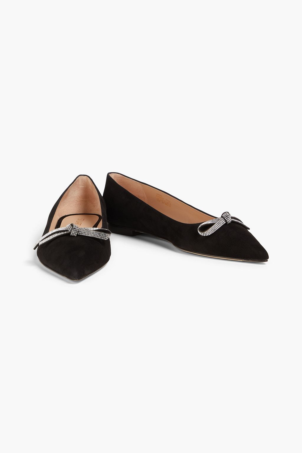 STUART WEITZMAN Bow-embellished suede point-toe flats