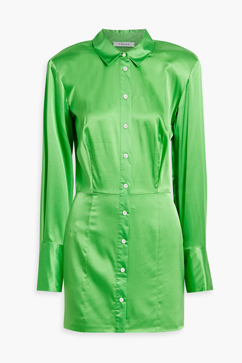 Frame Silk-blend Satin Mini Shirt Dress In Bright Green