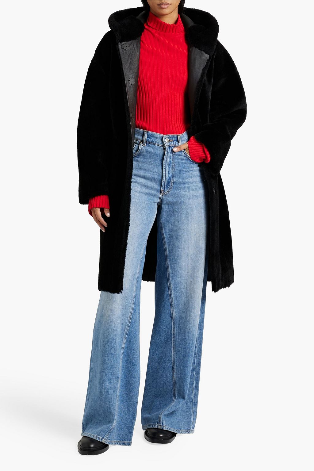 DOM GOOR Reversible shearling hooded coat
