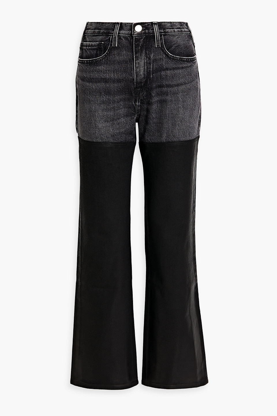 Shop Frame Le Jane Coated High-rise Straight-leg Jeans In Charcoal