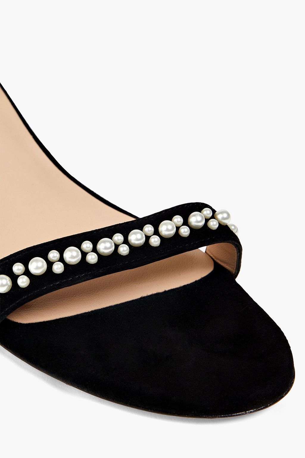 STUART WEITZMAN Faux pearl-embellished suede sandals