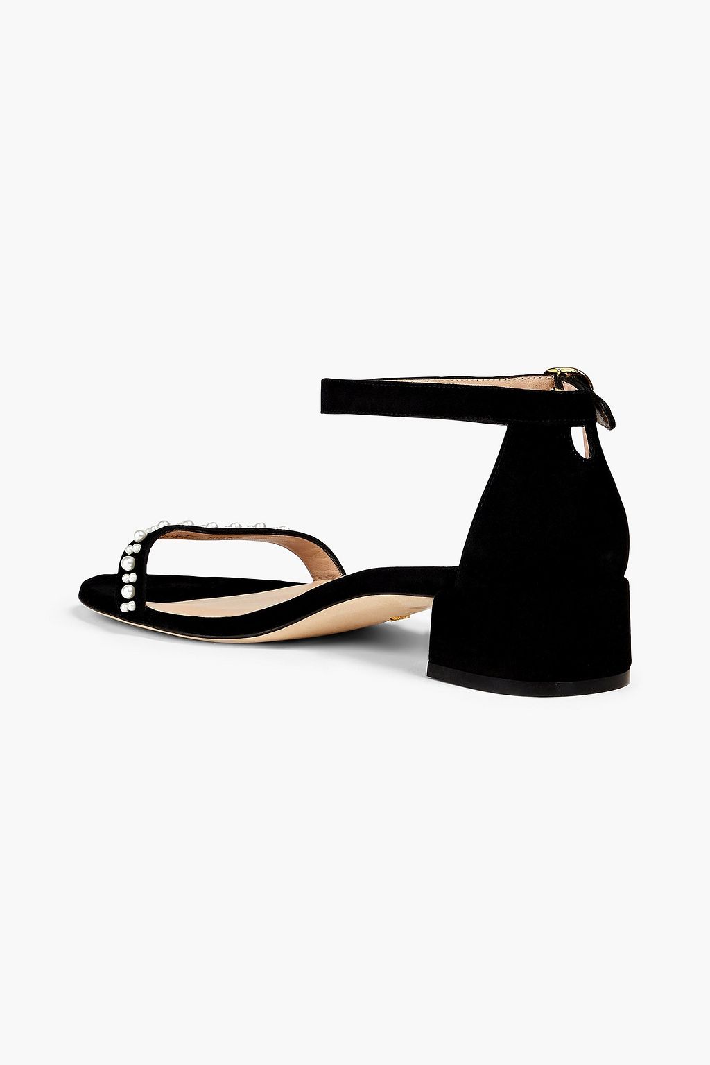 STUART WEITZMAN Faux pearl-embellished suede sandals