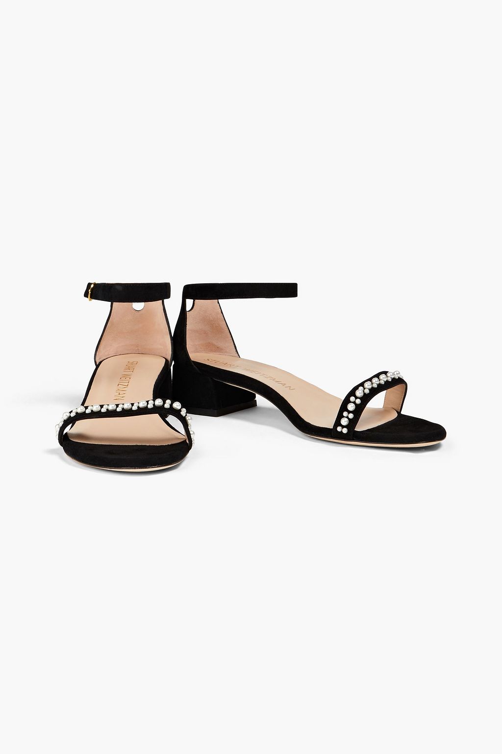 STUART WEITZMAN Faux pearl-embellished suede sandals