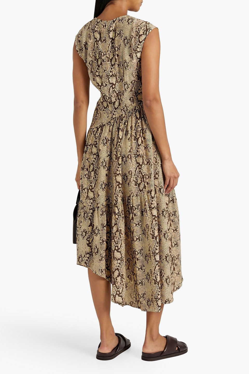 Shop Frame Asymmetric Snake-print Silk-satin Midi Dress In Animal Print