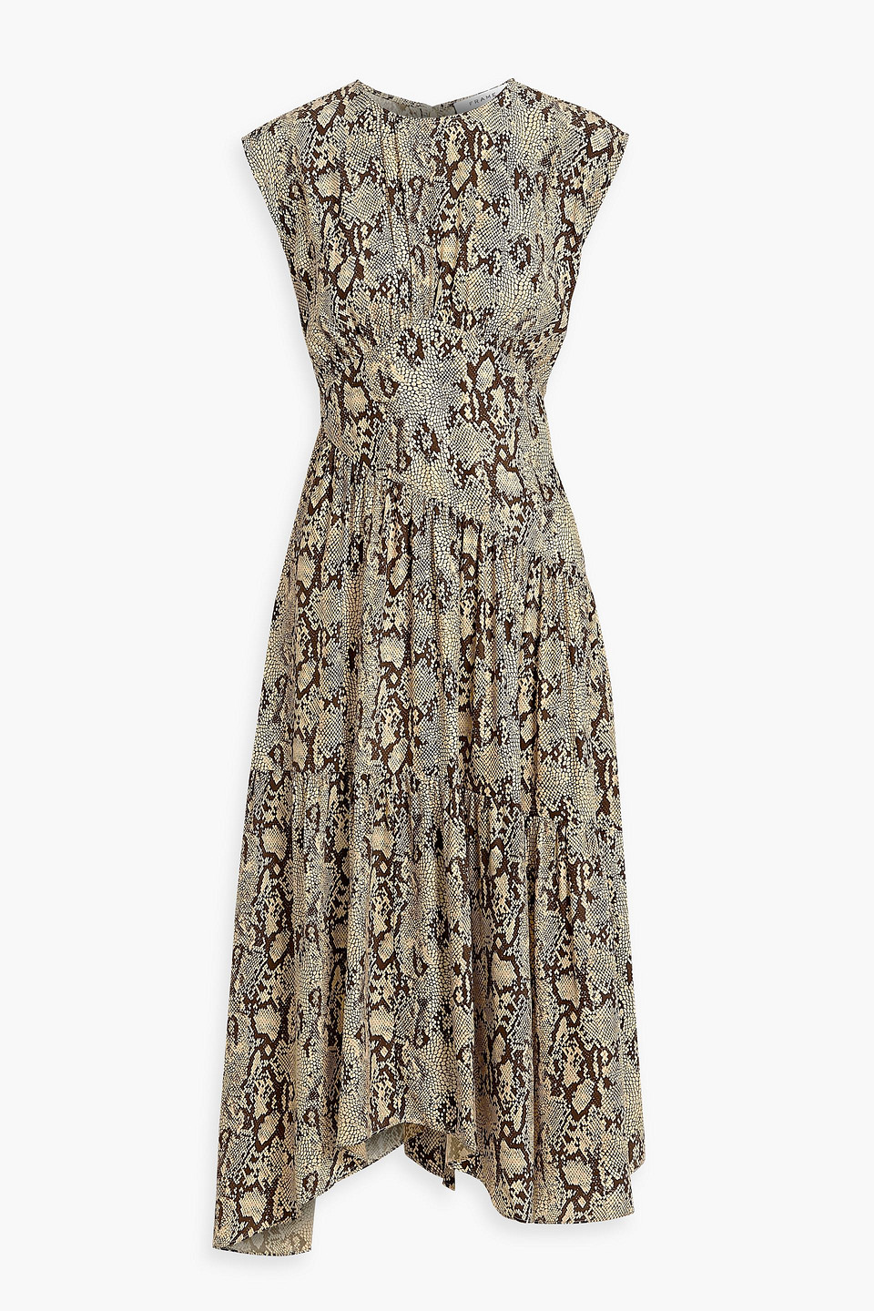 Asymmetric snake-print silk-satin midi dress