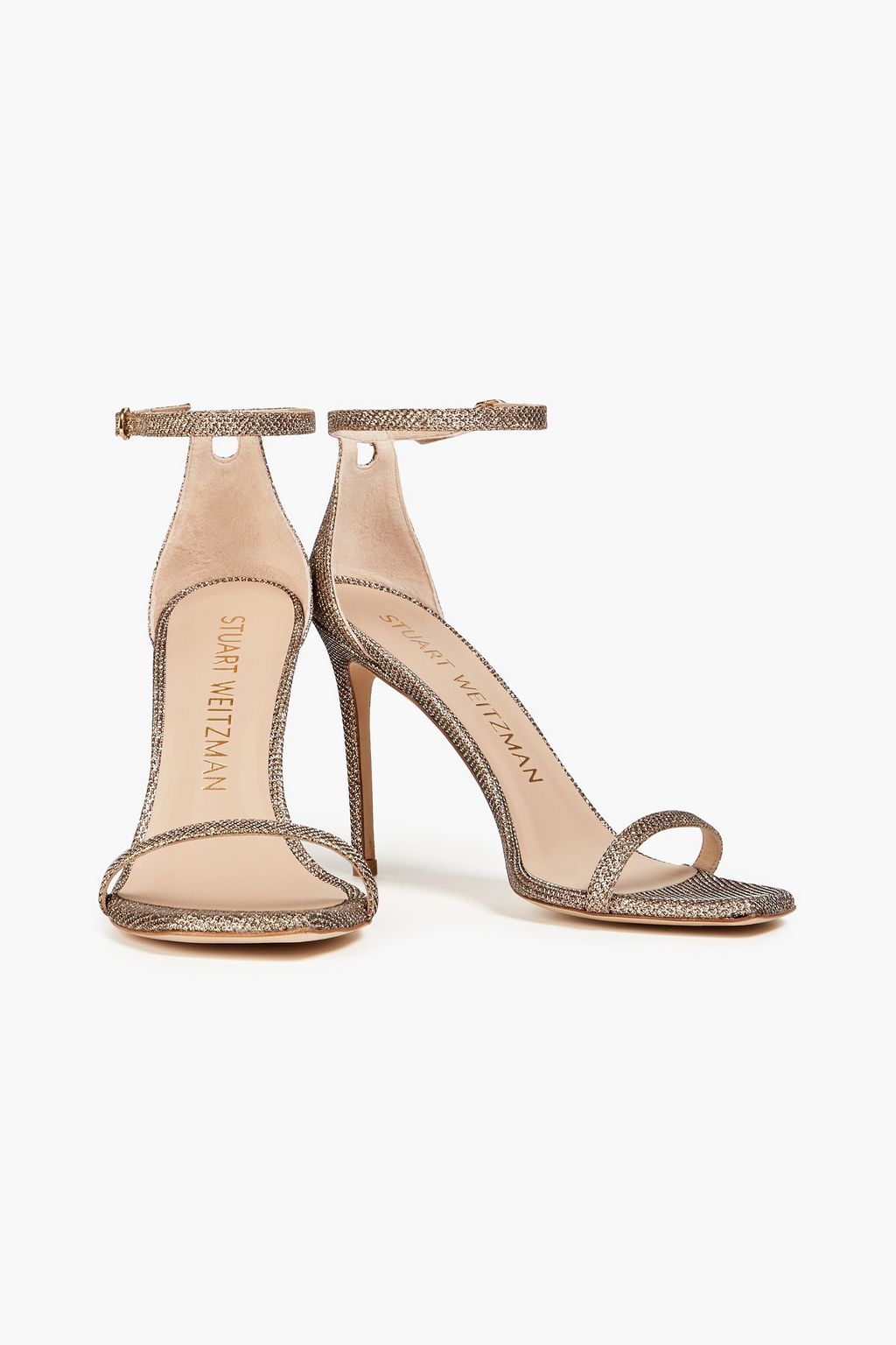 STUART WEITZMAN صندل محبوك وبلون معدني