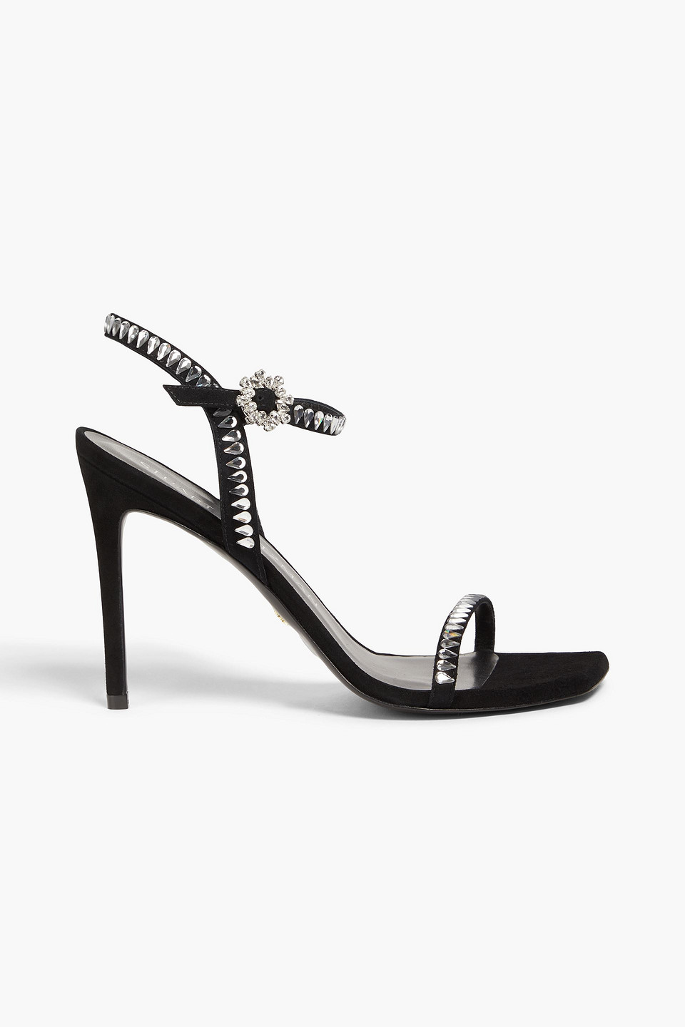 Stuart Weitzman Gem Cut 100 Crystal-embellished Suede Sandals In Black