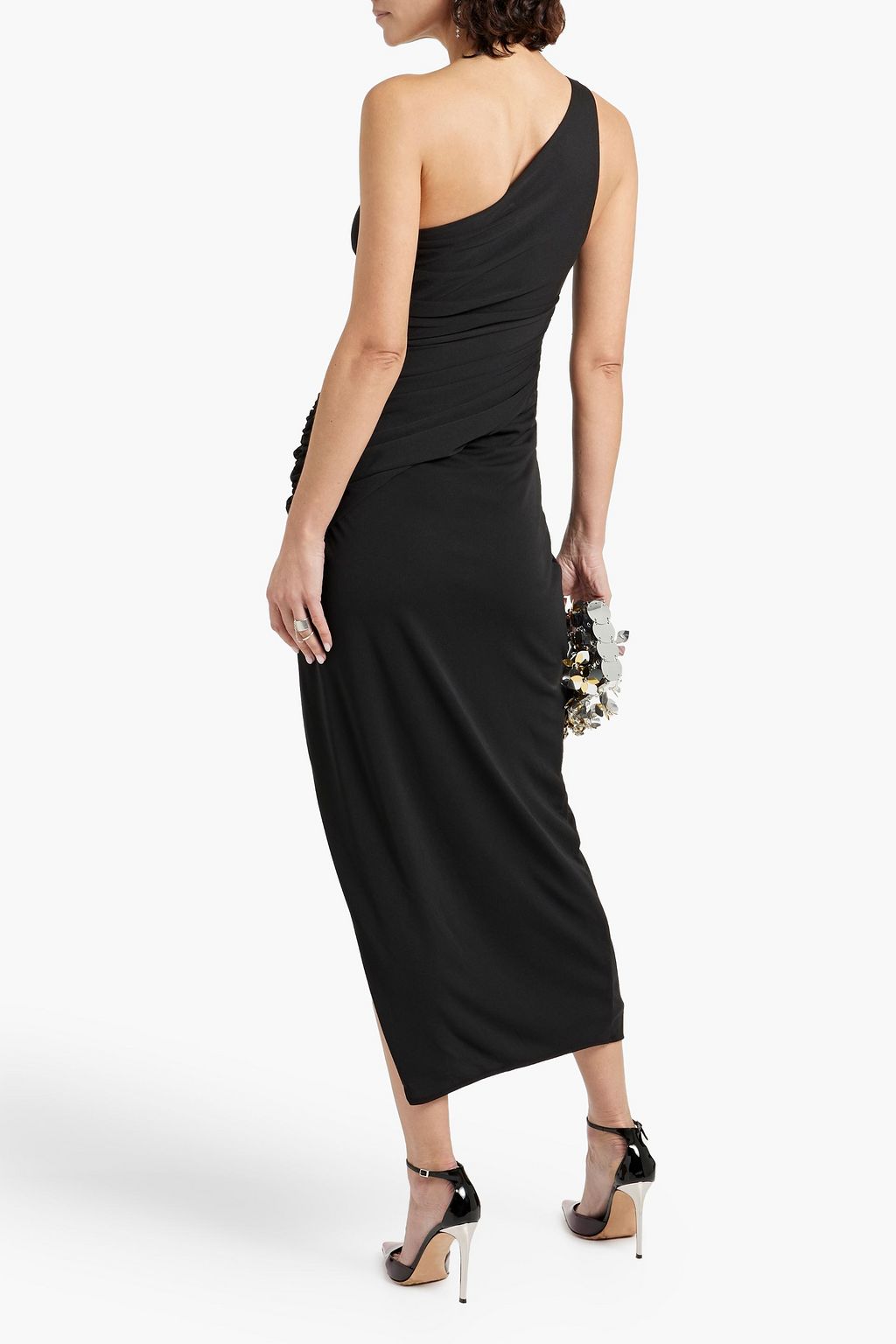 NICHOLAS One-shoulder cutout draped crepe midi dress