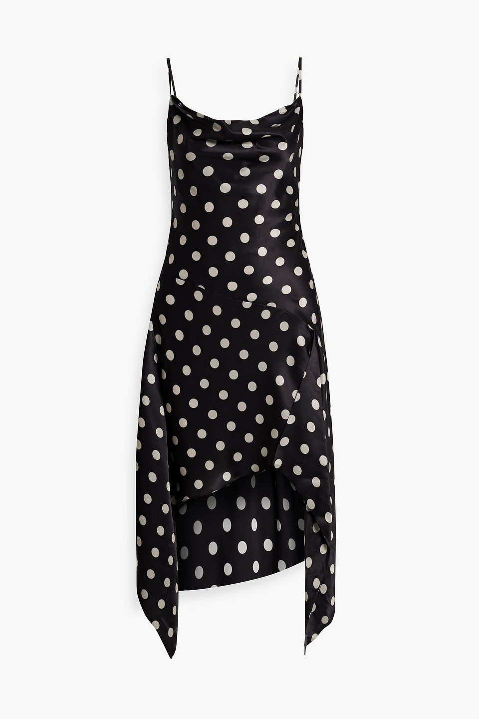 Shop Nicholas Galira Draped Polka-dot Satin Dress In Black