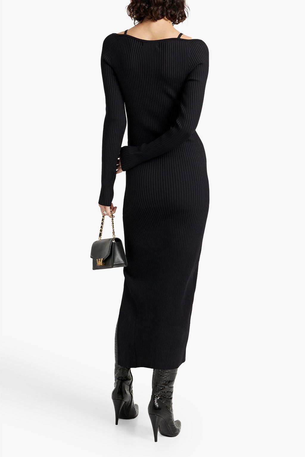 NICHOLAS Ring-embellished ribbed-knit midi dress