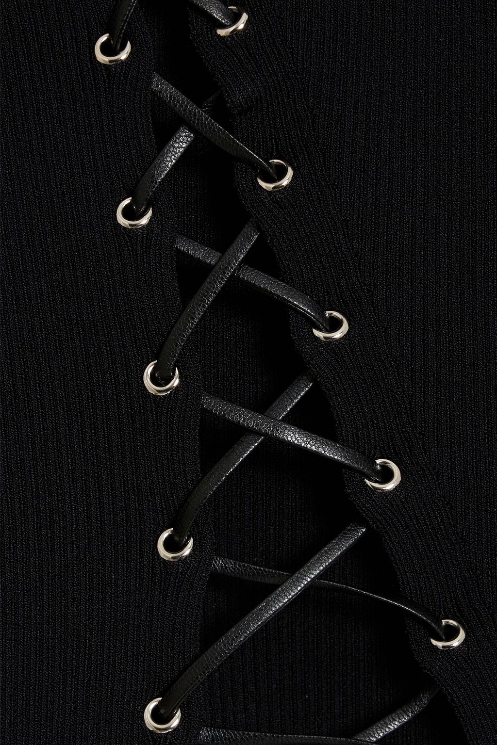 NICHOLAS Lace-up ribbed-knit midi dress