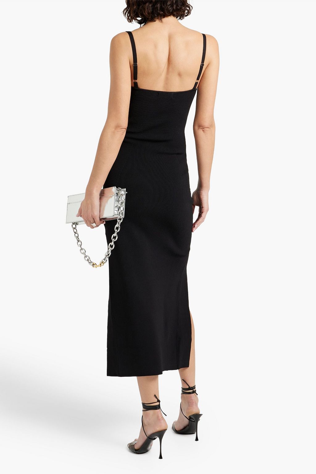 NICHOLAS Lace-up ribbed-knit midi dress