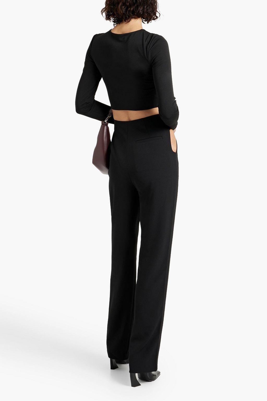 NICHOLAS Cutout pleated crepe straight-leg pants