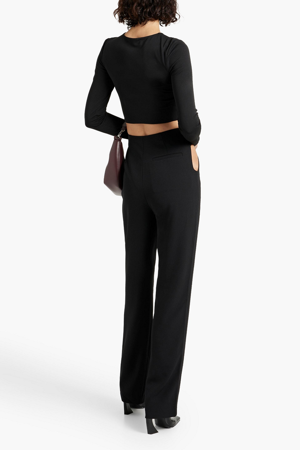 Shop Nicholas Nerissa Cutout Pleated Crepe Straight-leg Pants In Black