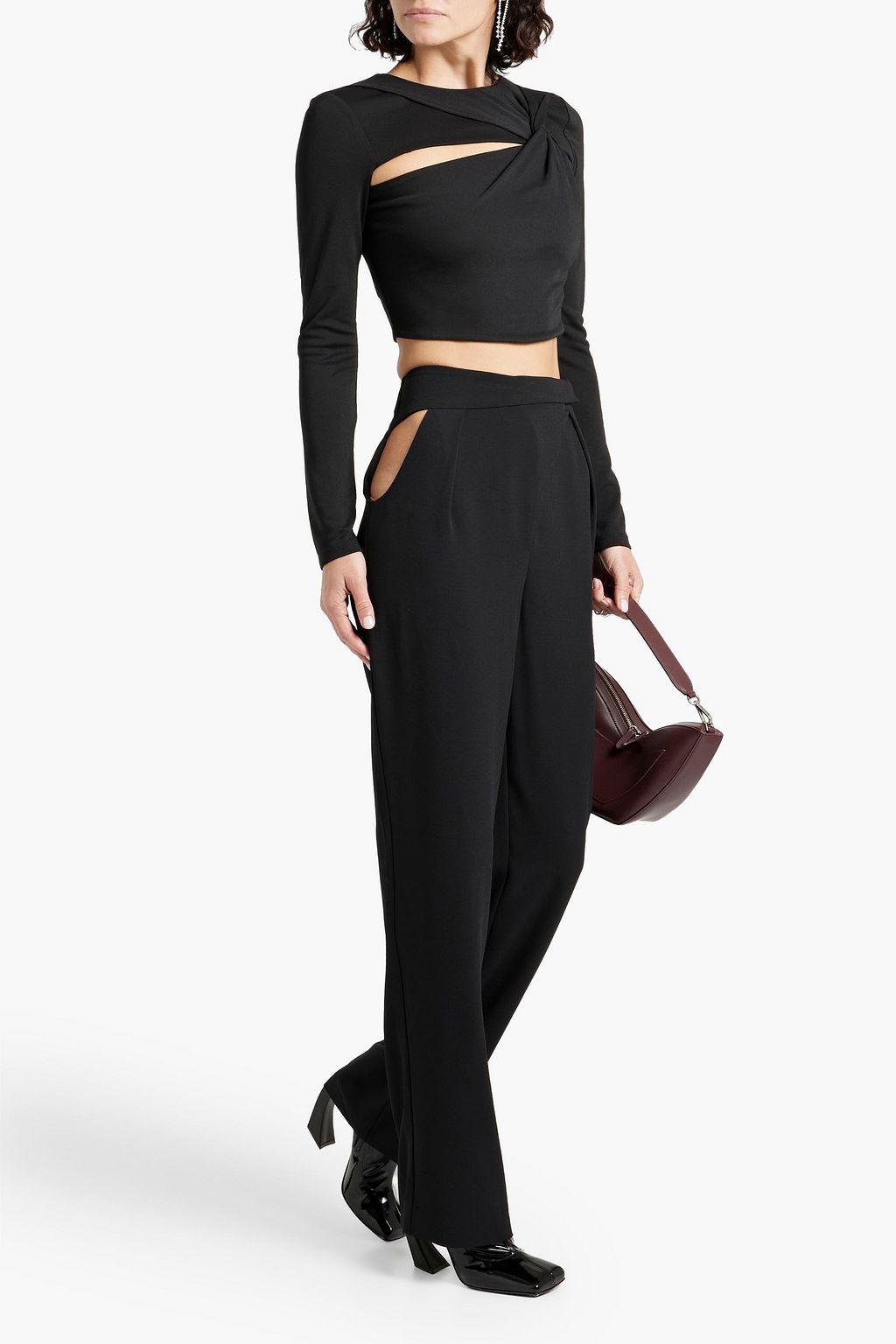 NICHOLAS Cutout pleated crepe straight-leg pants