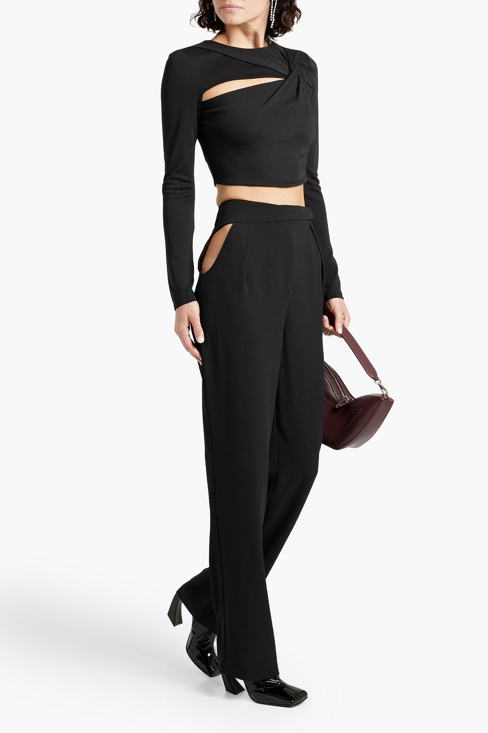 Shop Nicholas Nerissa Cutout Pleated Crepe Straight-leg Pants In Black