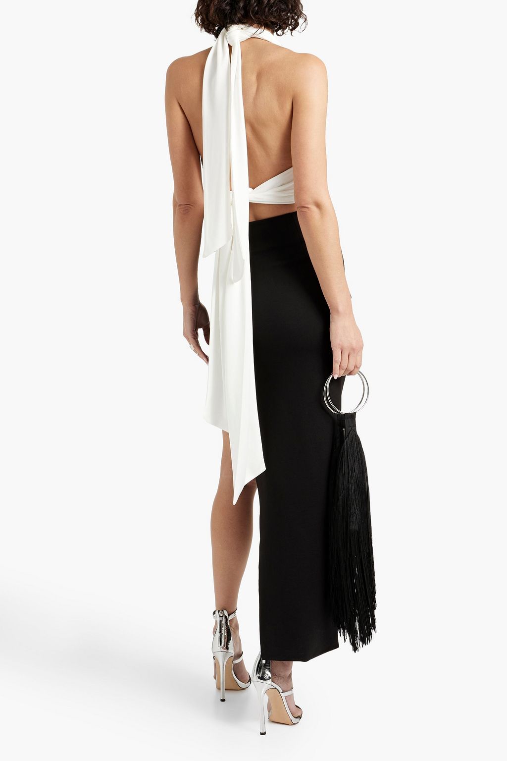 NICHOLAS Cropped pleated crepe halterneck top