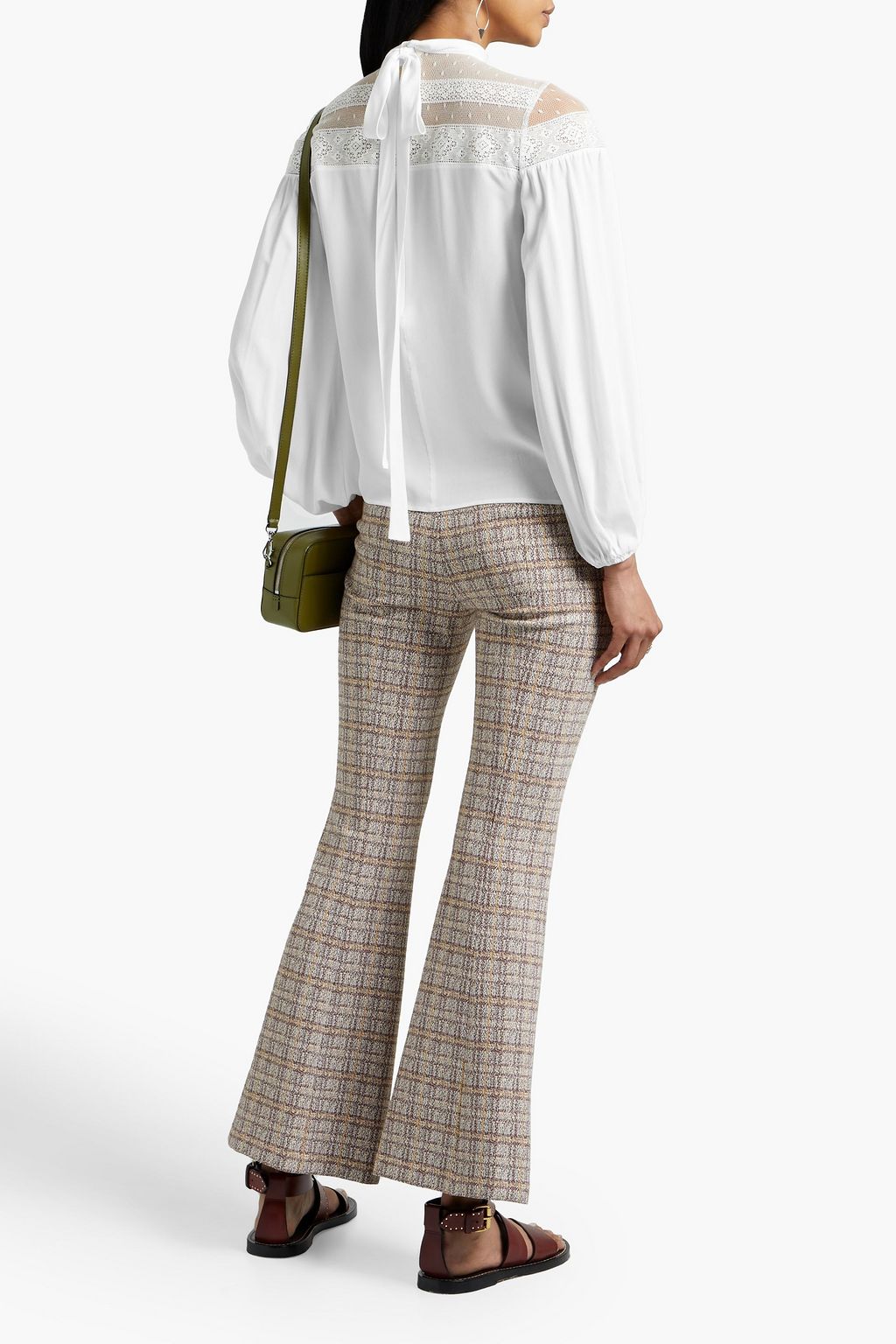 REDVALENTINO Lace-paneled crepe blouse