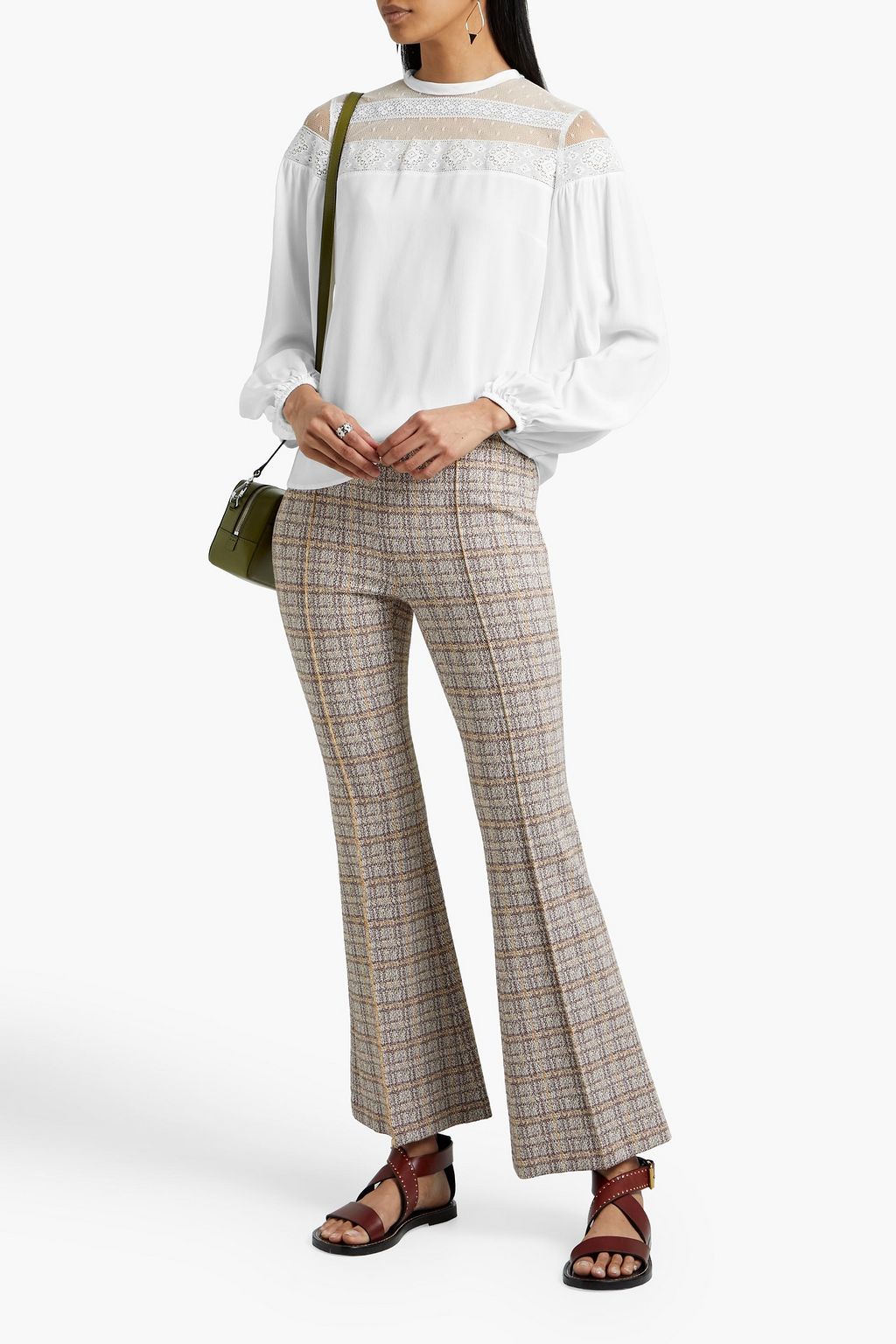 REDVALENTINO Lace-paneled crepe blouse