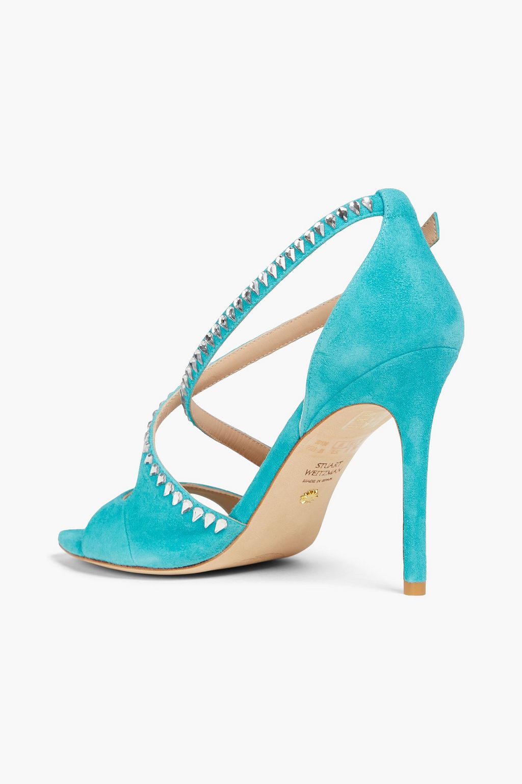 STUART WEITZMAN صندل مصنوع من جلد السويد ومزين بالكريستال