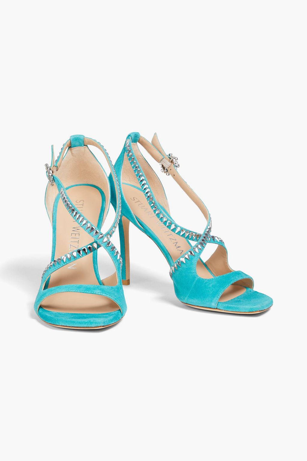 STUART WEITZMAN صندل مصنوع من جلد السويد ومزين بالكريستال