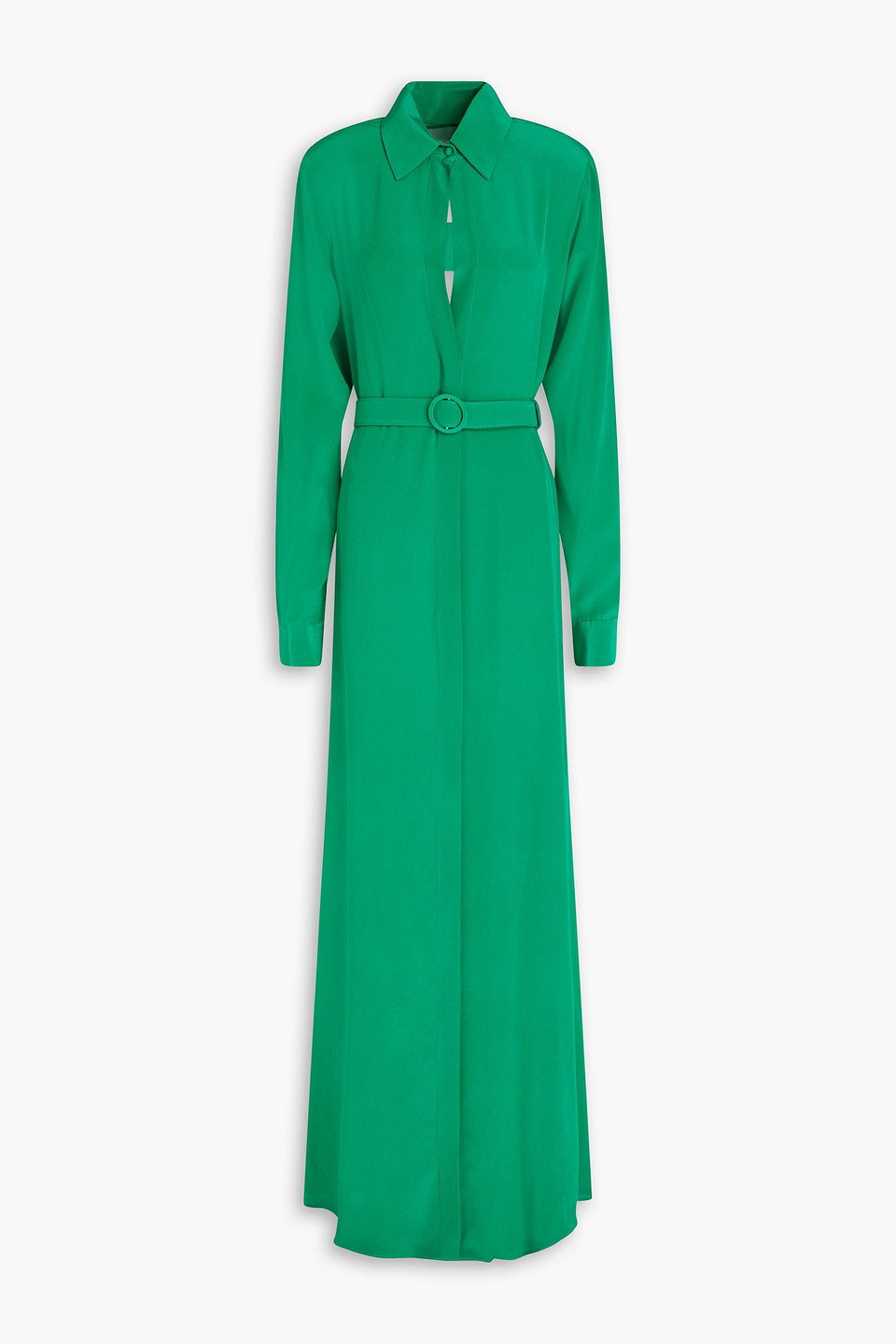 Costarellos - Belted cutout silk crepe de chine maxi shir dress - Green - FR 36