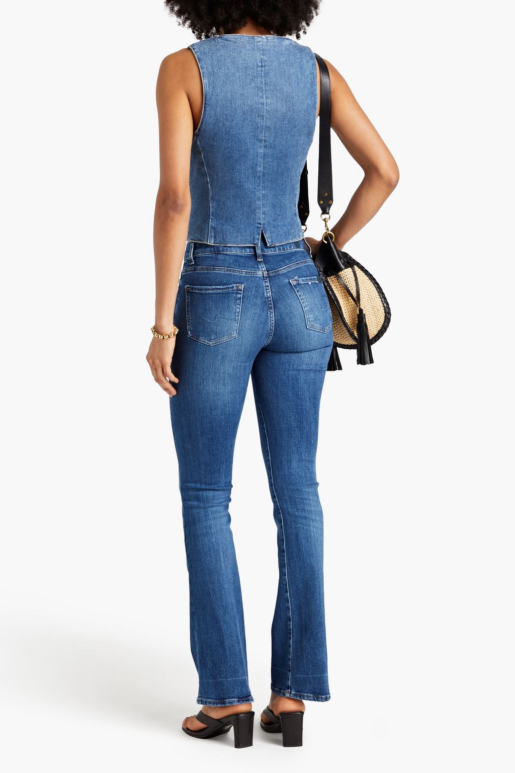 7 FOR ALL MANKIND Distressed faded mid-rise bootcut jeans