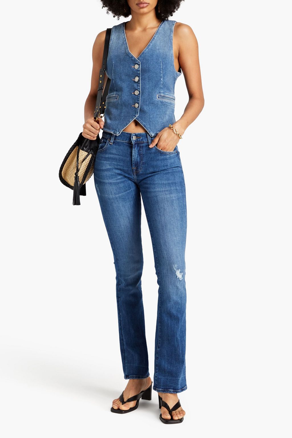 7 FOR ALL MANKIND Distressed faded mid-rise bootcut jeans