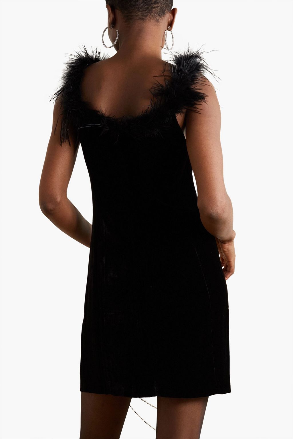 RIXO Lena feather-trimmed velvet mini dress