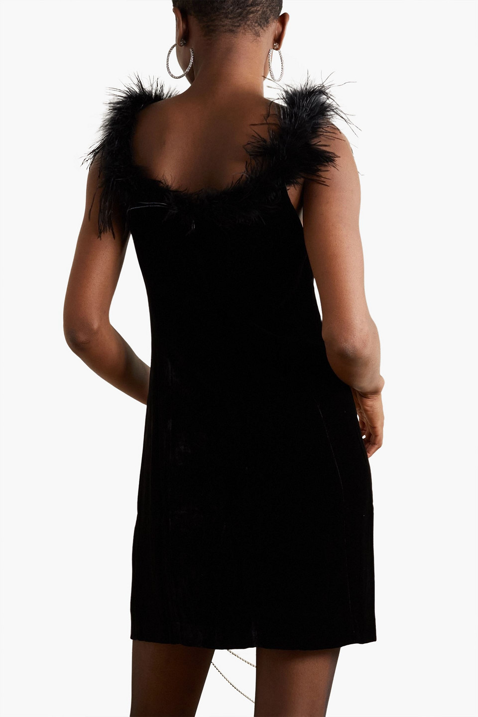 RIXO LONDON LENA FEATHER-TRIMMED VELVET MINI DRESS
