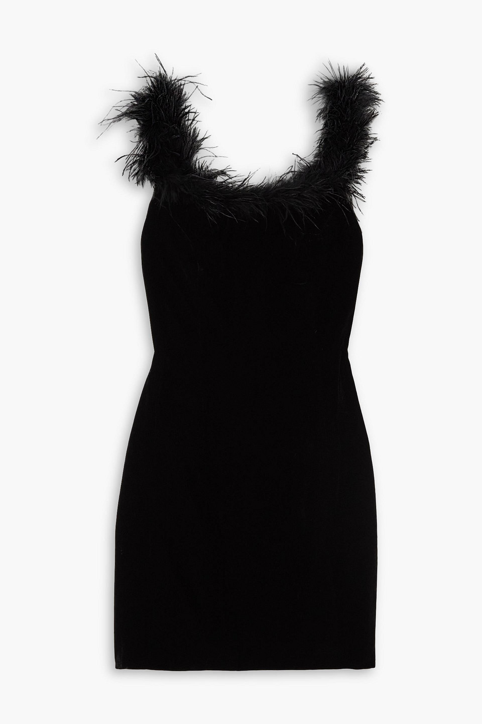 Shop Rixo London Lena Feather-trimmed Velvet Mini Dress In Black