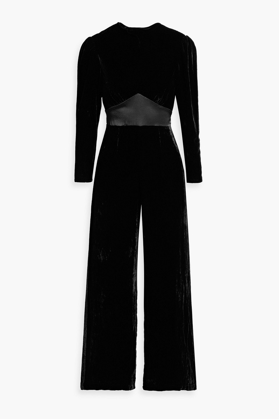 Rixo London Beatrix Satin-trimmed Velvet Wide-leg Jumpsuit In Black