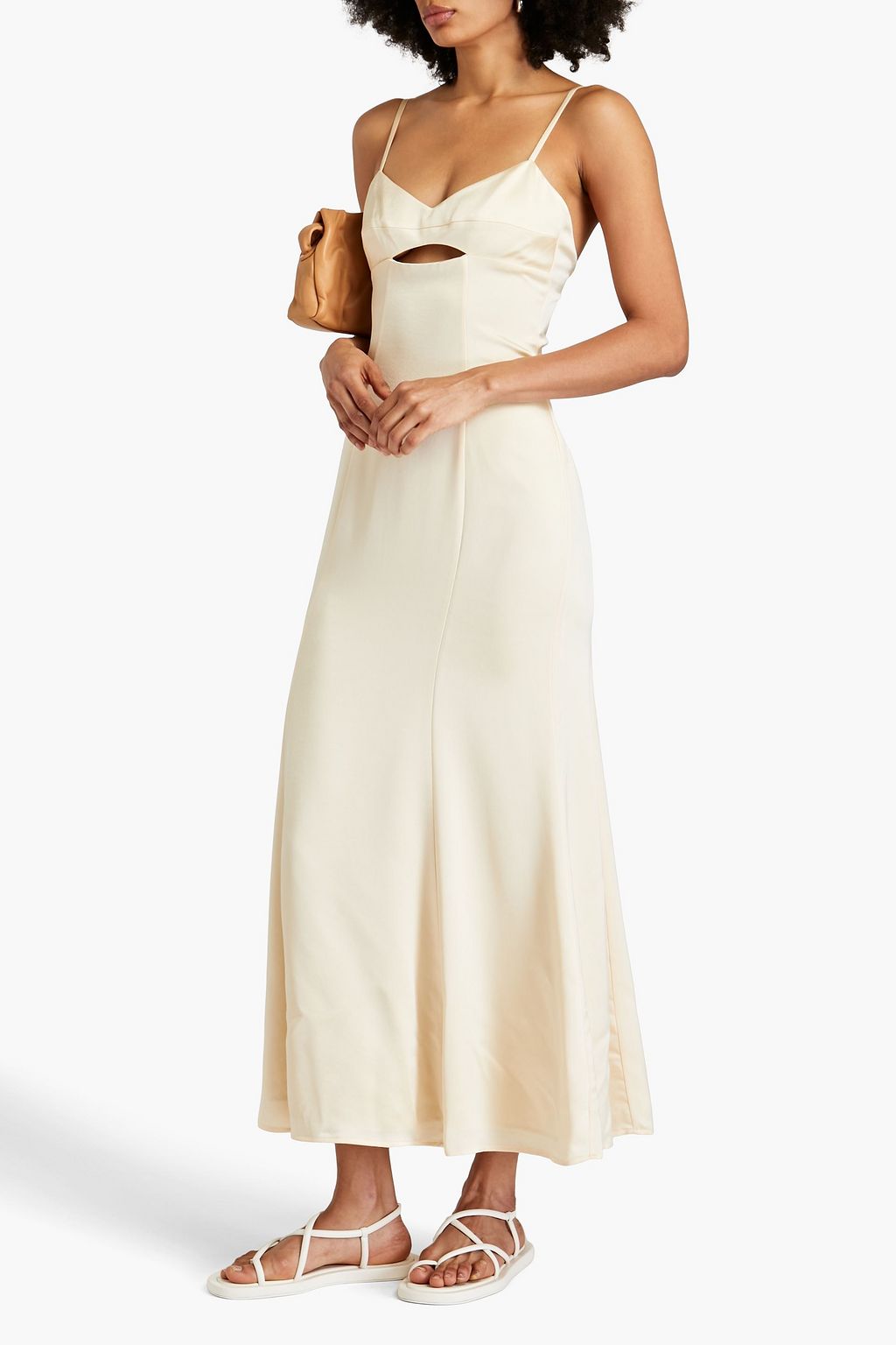 ANNA QUAN Ausgestelltes Maxikleid aus Crêpe de Chine mit Cut-outs