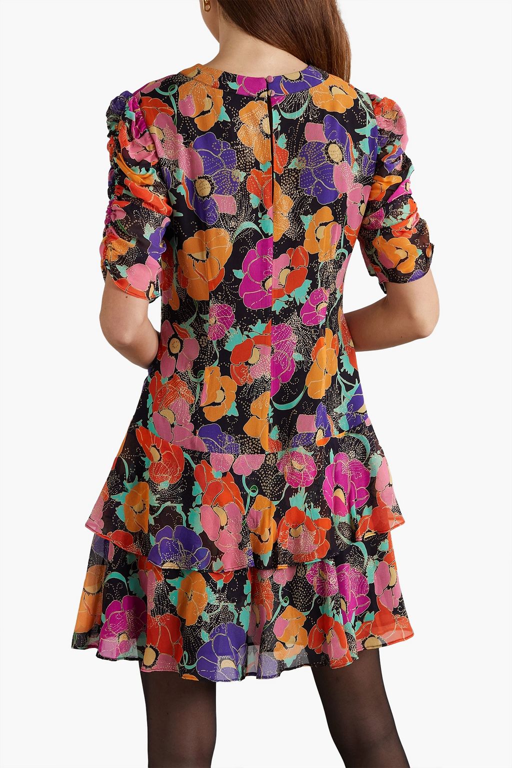 RIXO Dion Minikleid aus Georgette mit floralem Print und Glitter-Finish