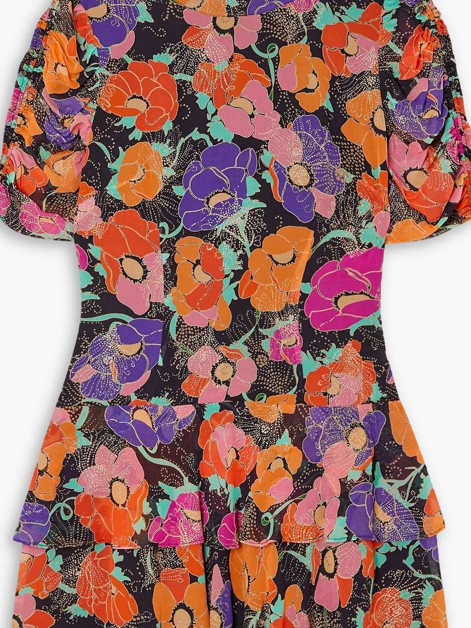 dion glittered floral-print georgette mini dress