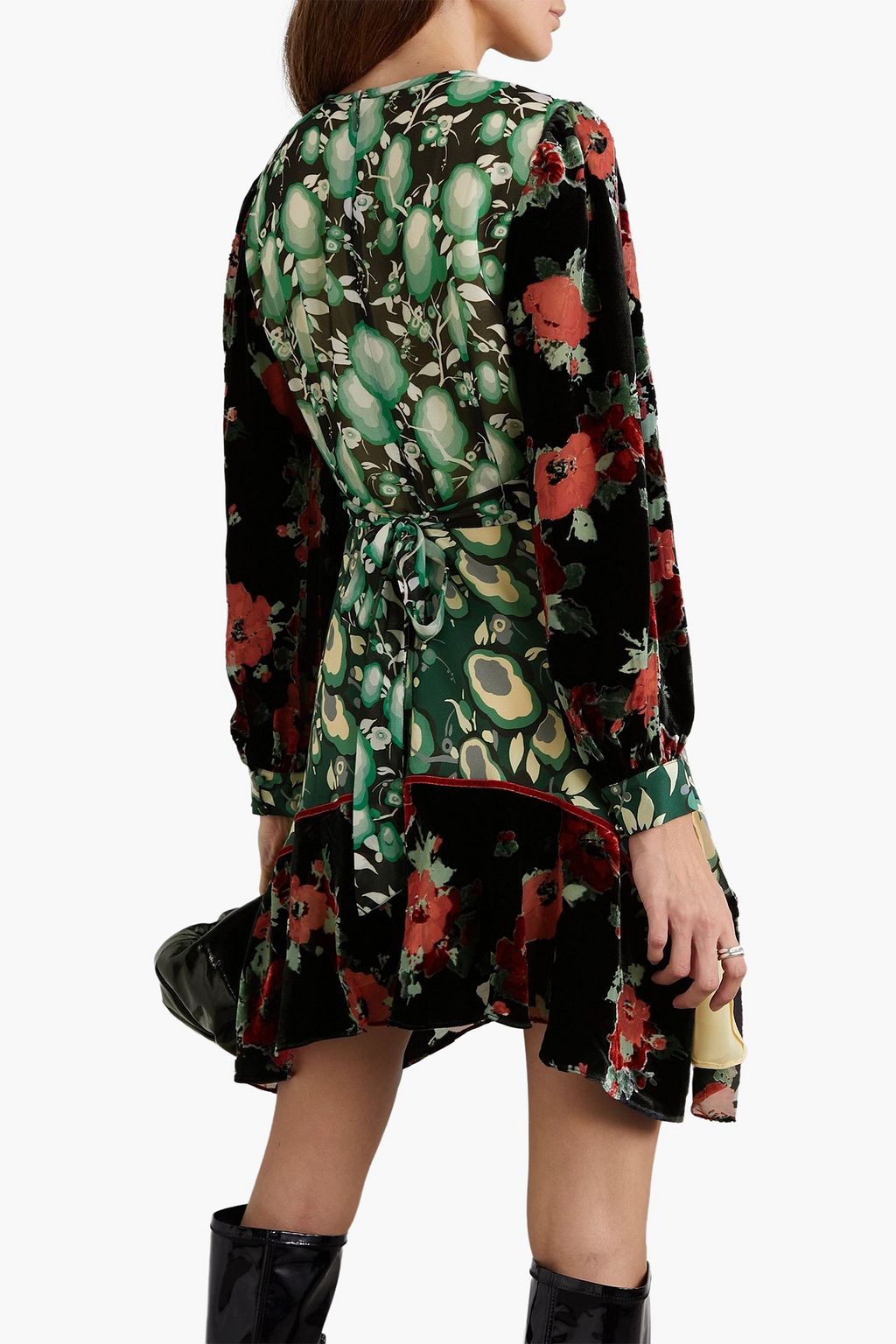 RIXO Edith Minikleid aus Devoré-Samt und Crêpe de Chine aus Seide mit floralem Print